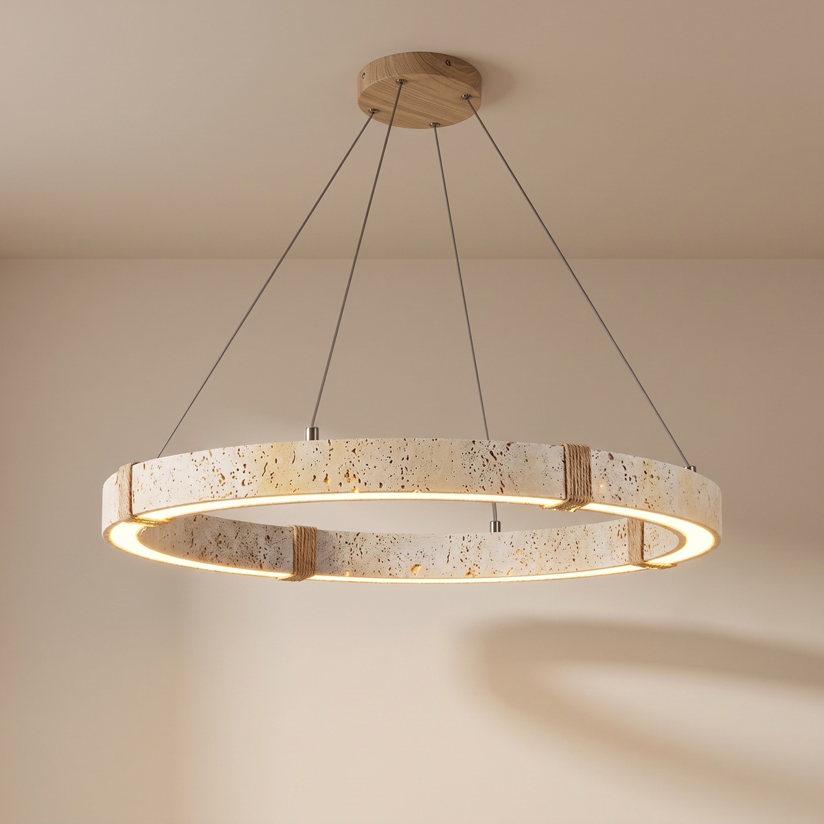 Modern Natural Yellow Travertine Square Pendant Light – Light Yellow 40 cm – clean premium beige background