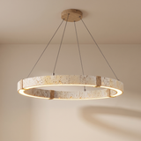 Modern Natural Yellow Travertine Square Pendant Light – Light Yellow 40 cm – clean premium beige background