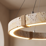 Modern Natural Yellow Travertine Square Pendant Light – Light Yellow 50 cm – travertine ring close detail