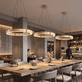 Modern Natural Yellow Travertine Square Pendant Light – Light Yellow 50 cm – multiple pendants in restaurant setting