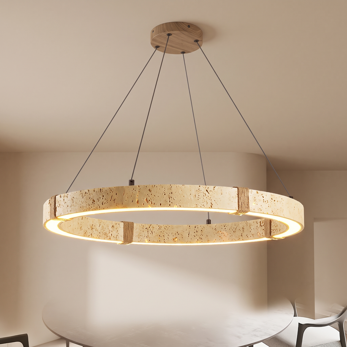 Modern Natural Yellow Travertine Square Pendant Light – Light Yellow 50 cm – clean premium beige background