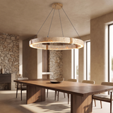 Modern Natural Yellow Travertine Square Pendant Light – Light Yellow 60 cm – spacious modern dining room setting