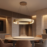 Modern Natural Yellow Travertine Square Pendant Light – Light Yellow 60 cm – boutique hotel lounge setting