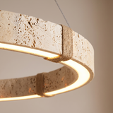 Modern Natural Yellow Travertine Square Pendant Light – Light Yellow 60 cm – travertine ring close detail