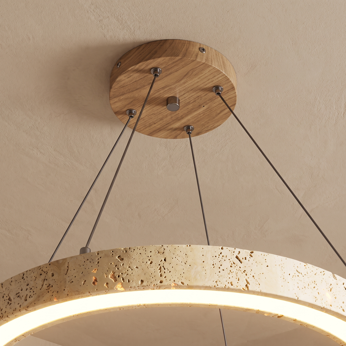 Modern Natural Yellow Travertine Square Pendant Light – Light Yellow 60 cm – ceiling canopy and suspension detail