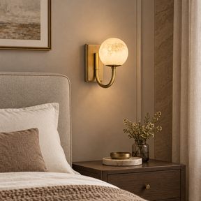 Natural alabaster globe wall light – bedroom bedside setting
