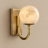 Natural alabaster globe wall light – stone and antique brass close-up