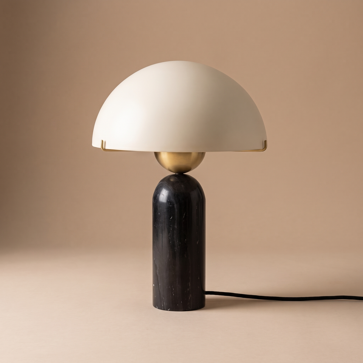 Natural Marble Base Mushroom Table Lamp – Black Marble – premium beige background