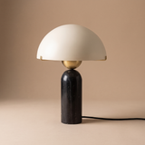 Natural Marble Base Mushroom Table Lamp – Black Marble – premium beige background