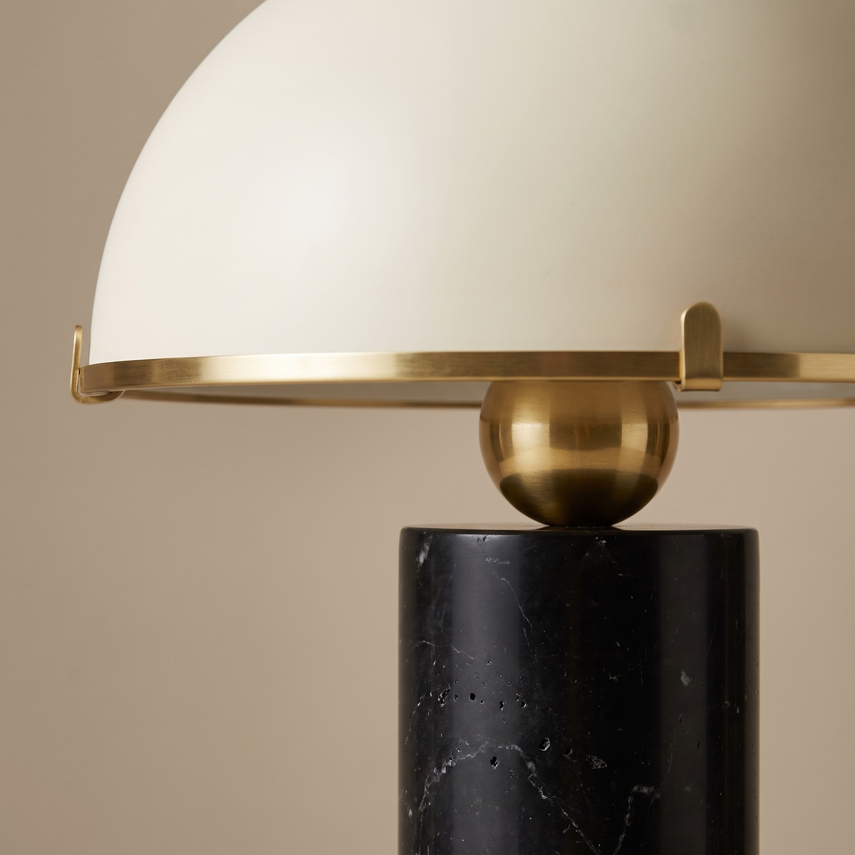 Natural Marble Base Mushroom Table Lamp – Black Marble – shade and stone close detail