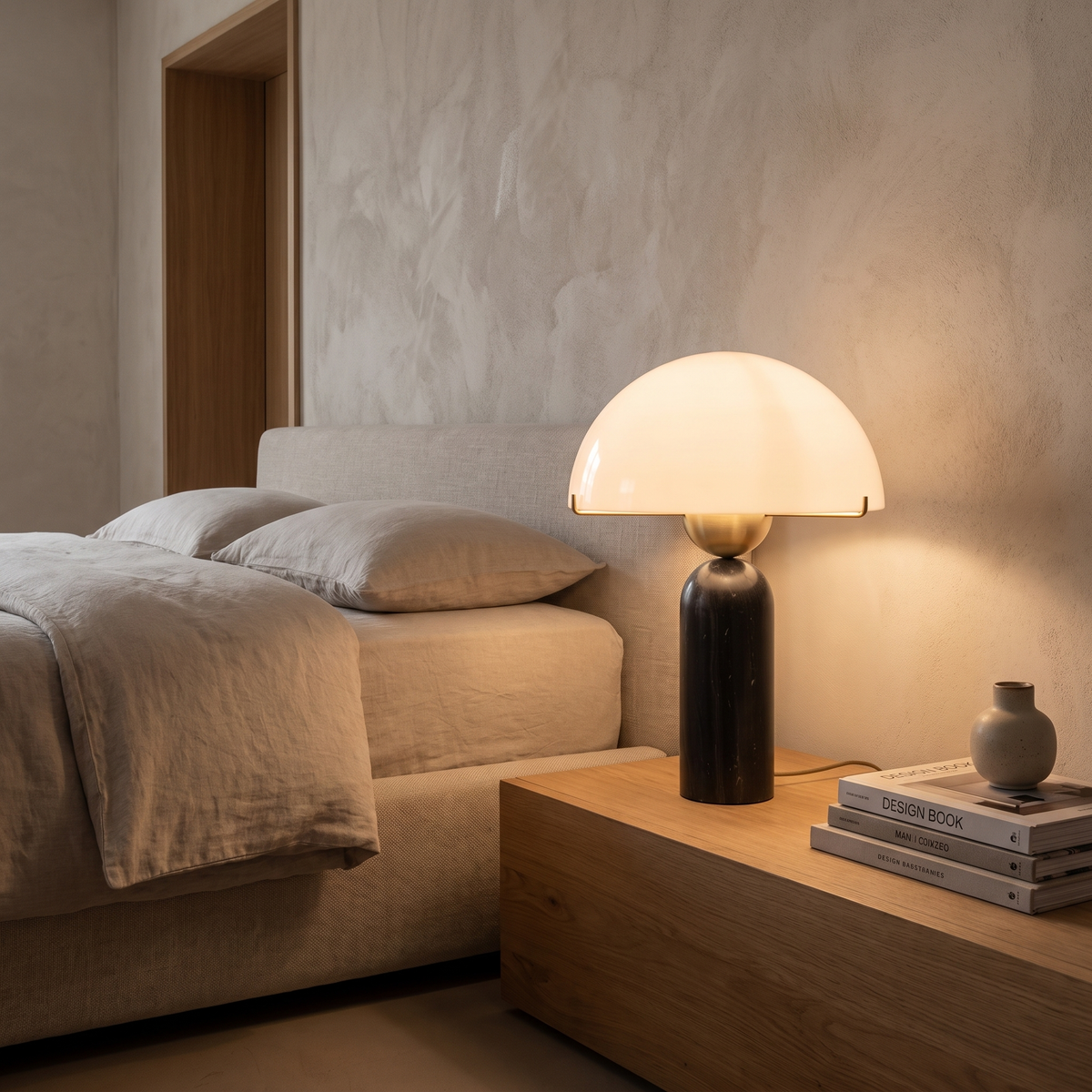 Natural Marble Base Mushroom Table Lamp – Black Marble – modern bedroom lifestyle