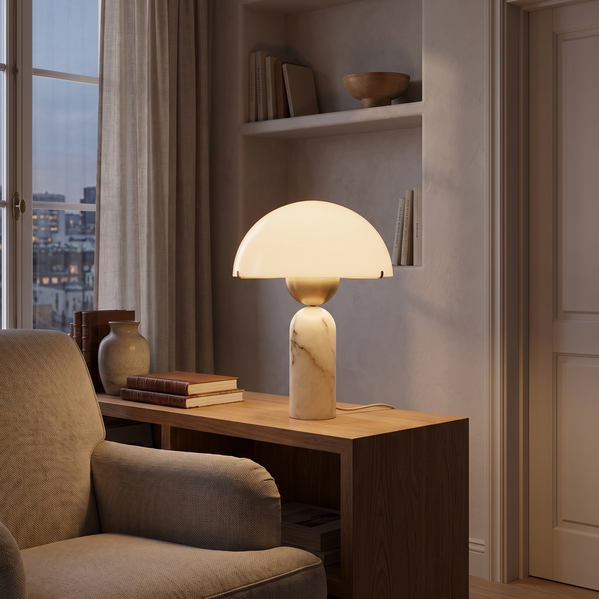 Natural Marble Base Mushroom Table Lamp – Natural Marble – modern bedroom lifestyle
