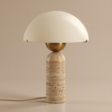 Natural Marble Base Mushroom Table Lamp – Travertine – premium beige background