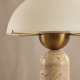 Natural Marble Base Mushroom Table Lamp – Travertine – shade and stone close detail