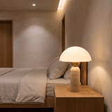 Natural Marble Base Mushroom Table Lamp – Travertine – modern bedroom lifestyle