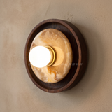 100% Natural Marble French Wabi-Sabi Wall Lamp – 18 × 8 cm – marble walnut and brass detail