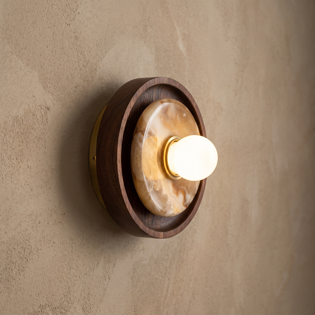 100% Natural Marble French Wabi-Sabi Wall Lamp – 18 × 8 cm – premium beige background
