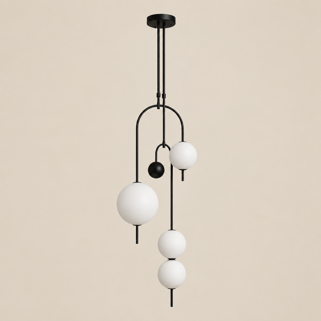 Noctis Black C four-globe pendant cluster on a clean premium beige background