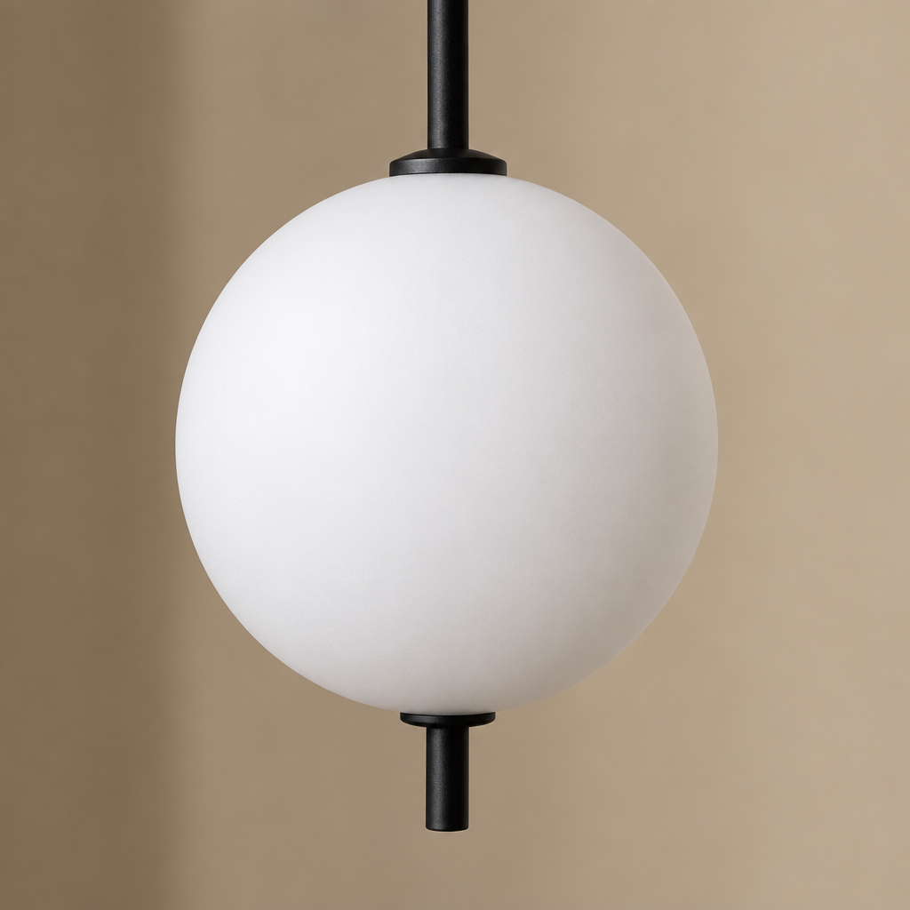 Noctis pendant frosted spherical shade close-up on a premium beige background