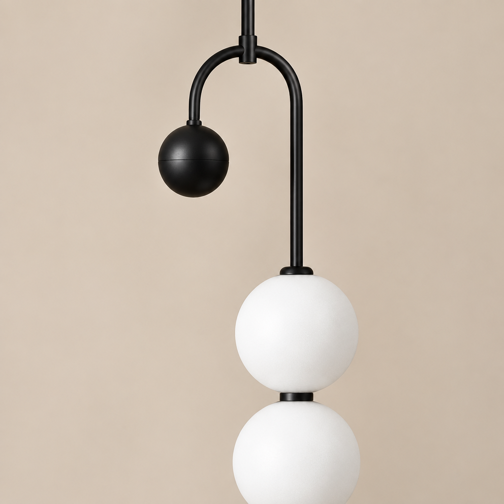 Noctis pendant matte-black metal and frosted shade close-up
