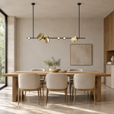 Orvella Linear Disc Chandelier – Black & Brass / 47.2 in (120 cm) – dining room setting