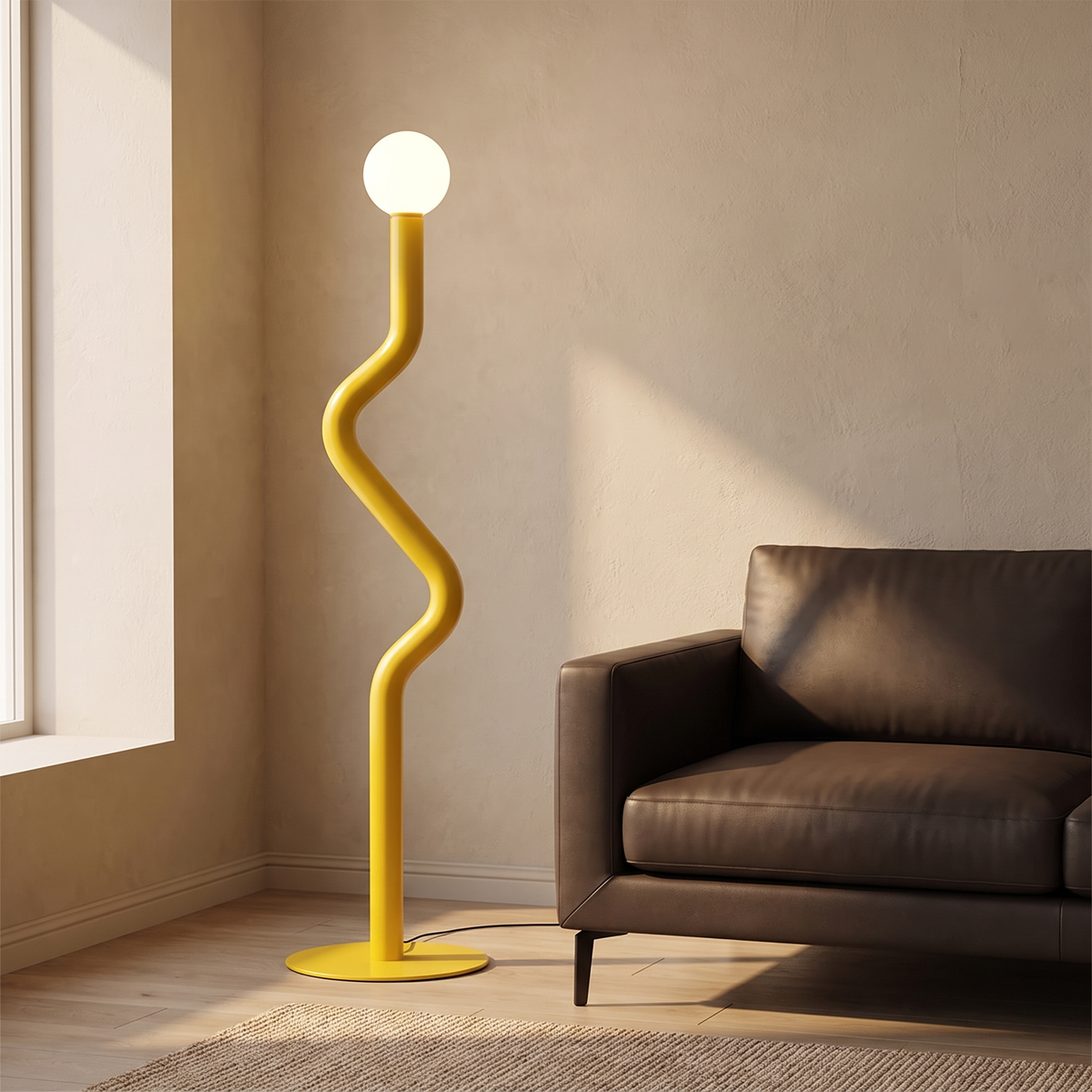 Nordic Modern Floor Lamp – Style 11 Yellow – Living Room Lifestyle
