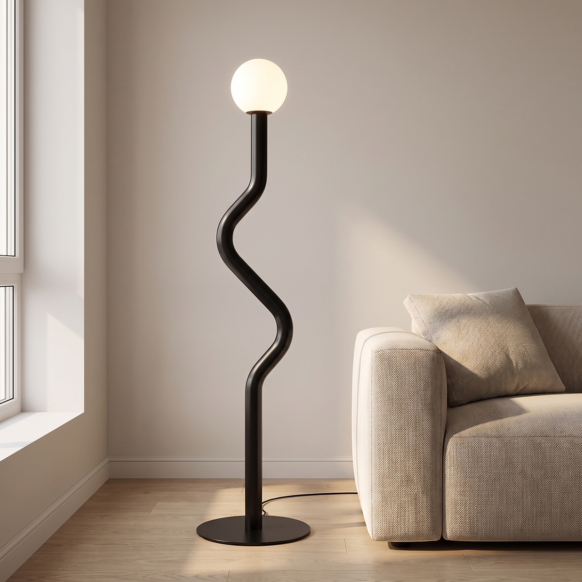 Nordic Modern Floor Lamp – Style 14 Black – Living Room Lifestyle