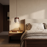 Orlena Cove Travertine & Wood Pendant Light in a luxury bedroom