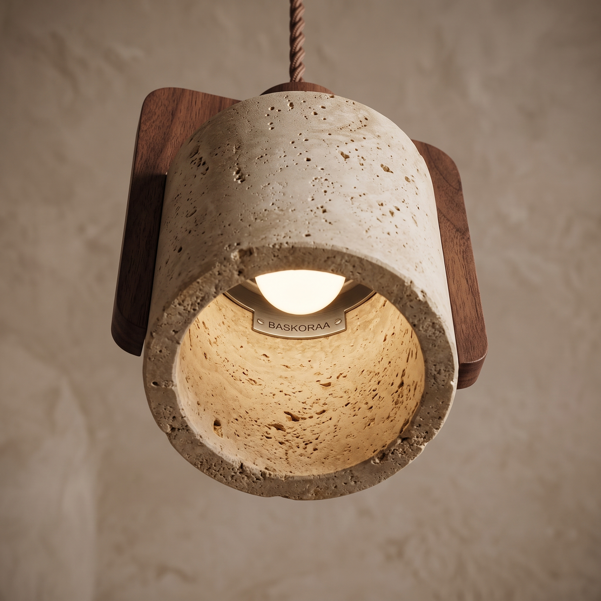 Orlena Pillar pendant underside, stone thickness and lighting detail