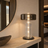 Postmodern glass desk lamp variant in a warm contemporary interior