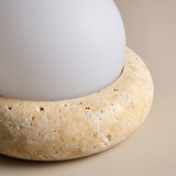Rechargeable Travertine Table Lamp – Three-color light – travertine and frosted dome detail