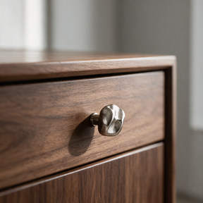Santaya 63578.33-NB PVD nickel-silver brass cabinet knob installed on premium walnut cabinetry