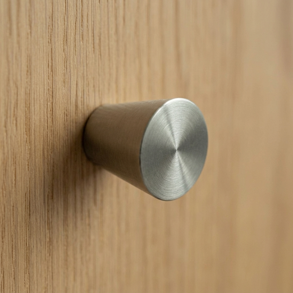Close-up detail of Santaya solid brushed nickel-silver brass cabinet handle