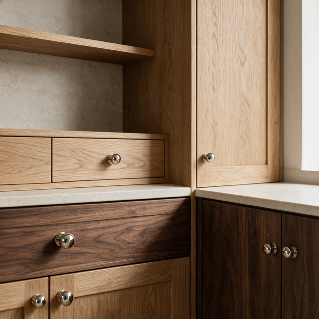 Multiple Santaya PVD nickel-silver brass handles installed on luxury cabinetry