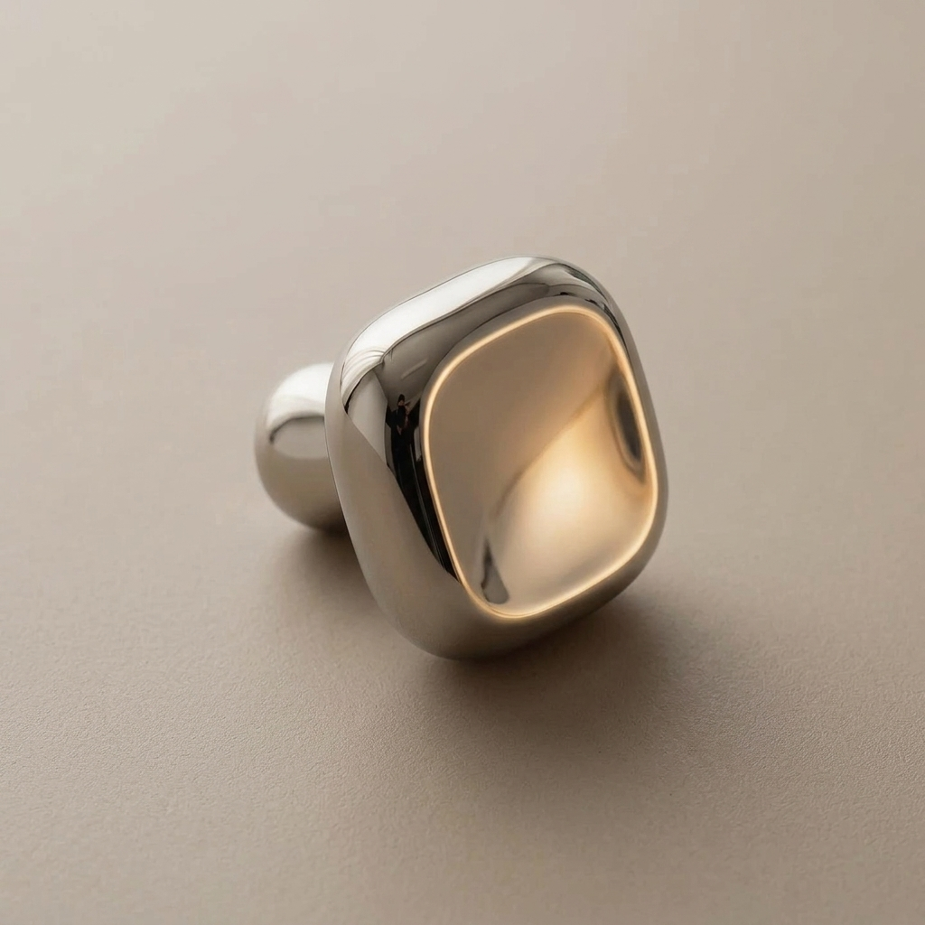 Detailed angled view of Santaya square nickel silver brass furniture handle with PVD finish