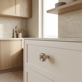 Santaya square PVD nickel silver brass cabinet handle installed on luxury kitchen cabinetry