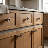 Multiple Santaya square PVD nickel silver brass cabinet handles installed on luxury bespoke cabinetry
