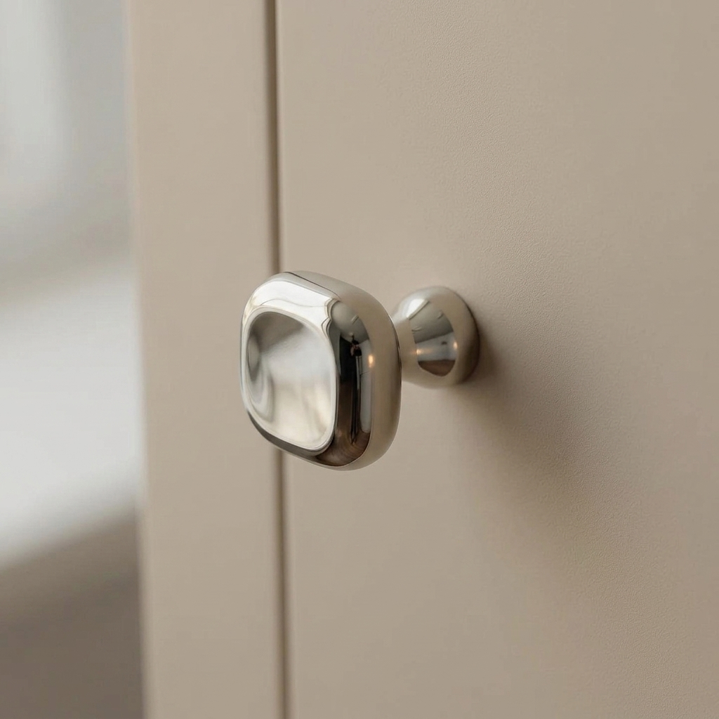 Close-up of Santaya square PVD nickel silver brass cabinet handle showing metal finish and crisp edges