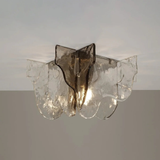 Ceiling light fixture with glass shade on a plain background