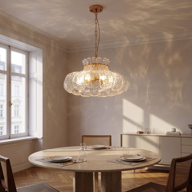 Solenne Ice Glass Chandelier – D40 cm – French-inspired dining room