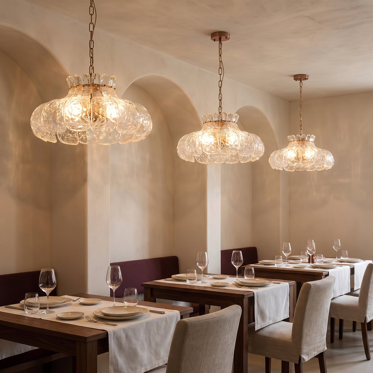Solenne Ice Glass Chandelier – D40 cm – multiple chandeliers in restaurant