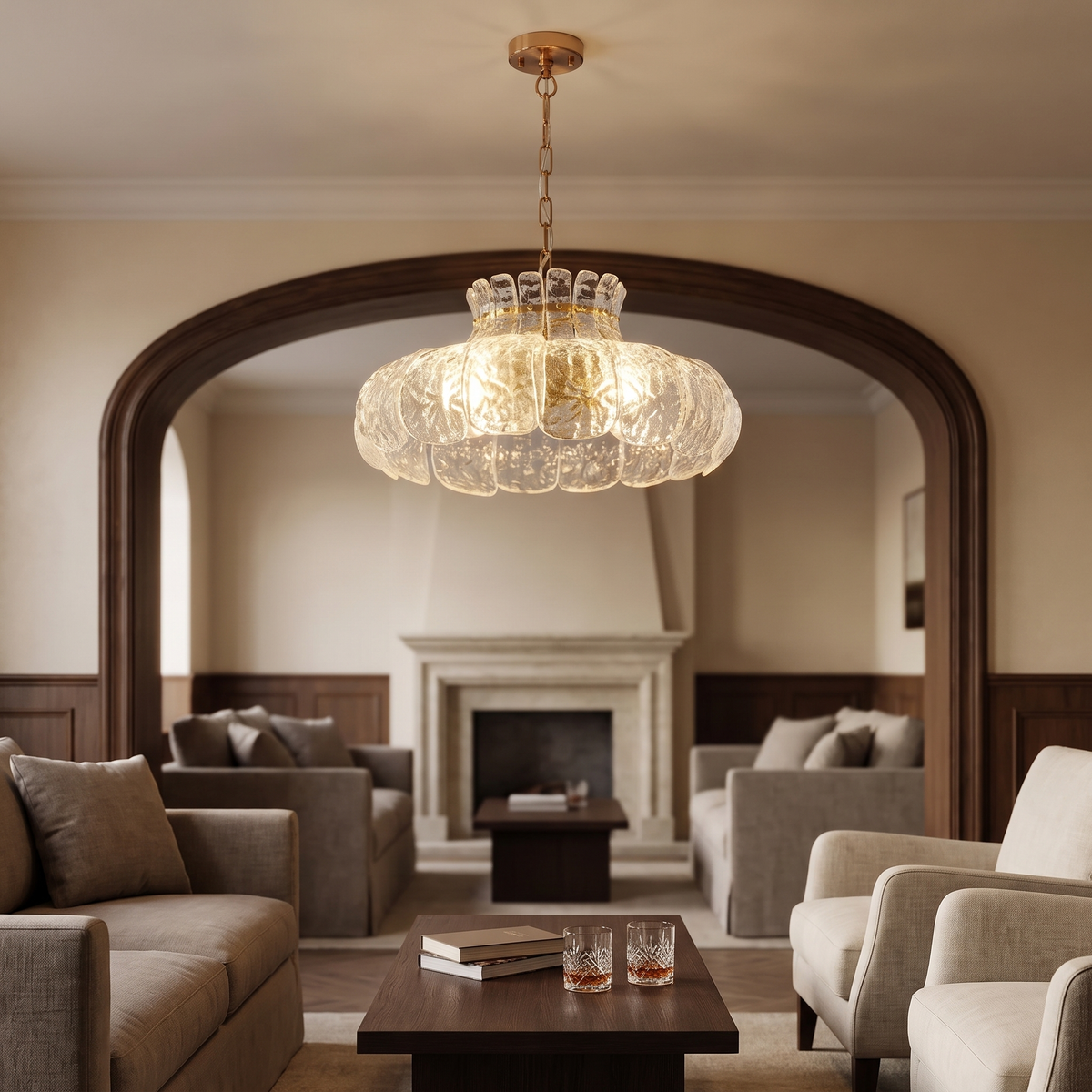 Solenne Ice Glass Chandelier – D50 cm – boutique hotel lounge