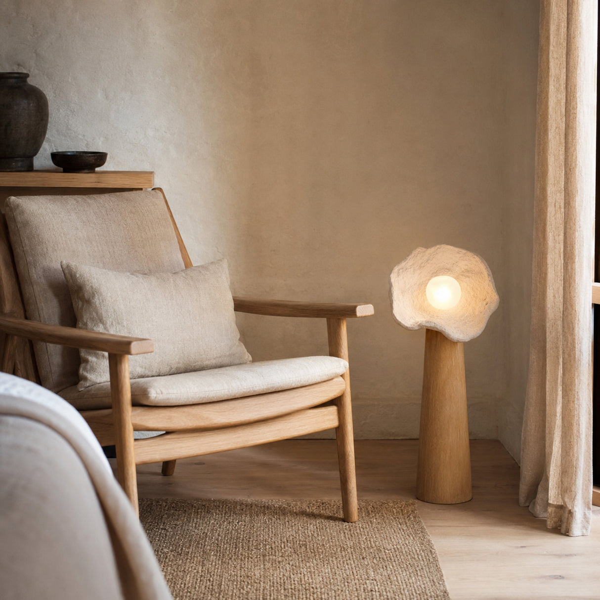 60 cm Japanese Wabi Sabi solid-wood flower lamp in a designer lounge