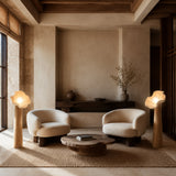 Japanese solid-wood flower lamps styled in multiples in a hotel lounge