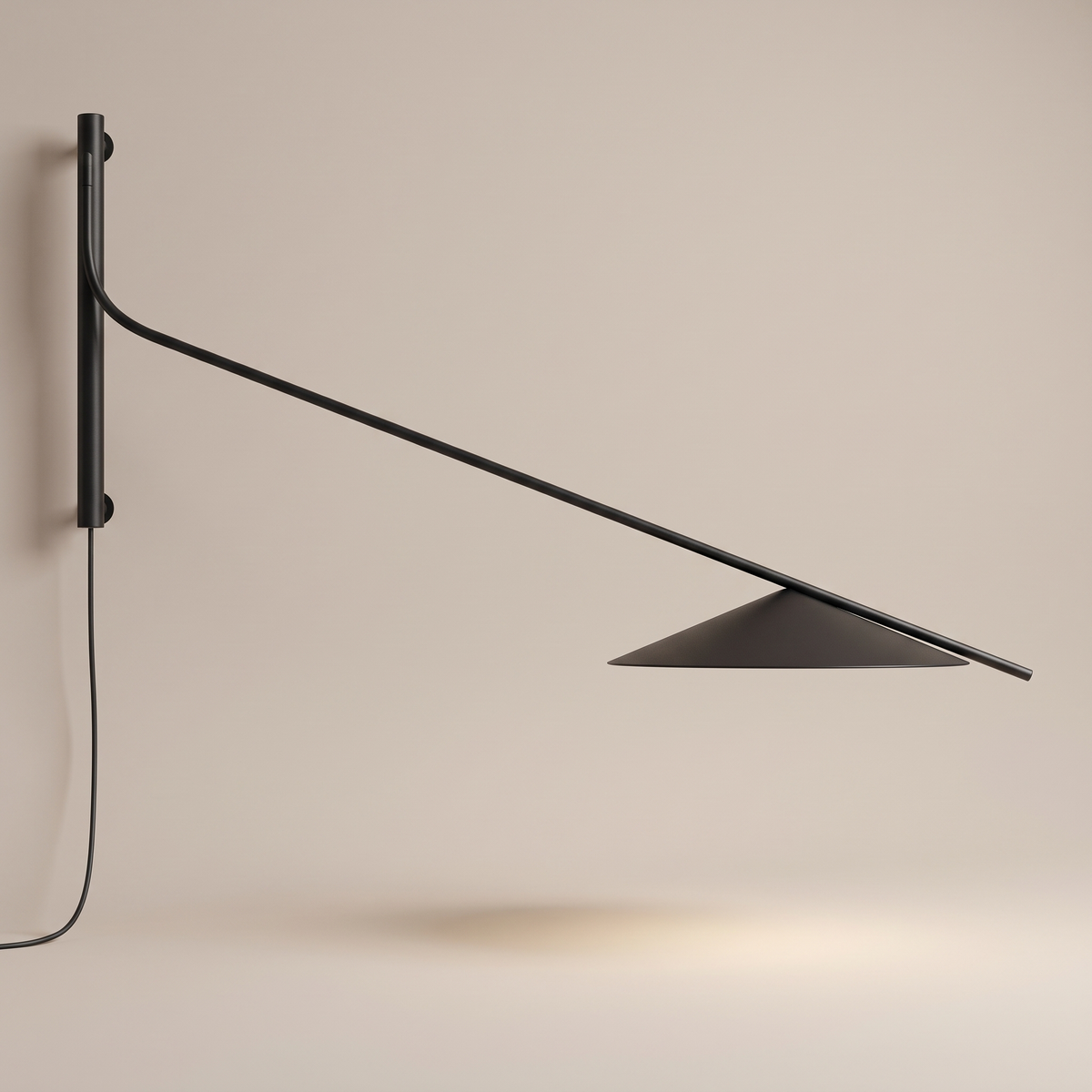 Soren Reach adjustable black LED wall lamp on a beige background