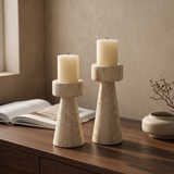 Tavelle Travertine Pedestal Candle Holder – 18 cm and 22 cm sizes – living room console