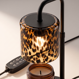 Tessera Glass Candle Warmer Lamp – Smart switch A – leopard glass shade close-up with unlit candle