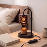 Tessera Glass Candle Warmer Lamp – Smart switch A – warm bedroom lifestyle with unlit candle