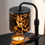 Tessera Glass Candle Warmer Lamp – Smart switch B – leopard glass shade close-up with unlit candle