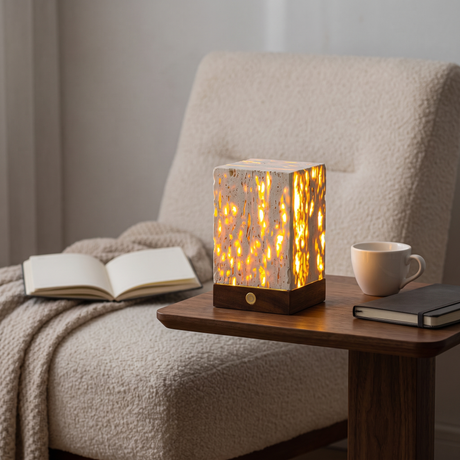 Travertine LED Night Light – Variant A – proportional living room reading corner